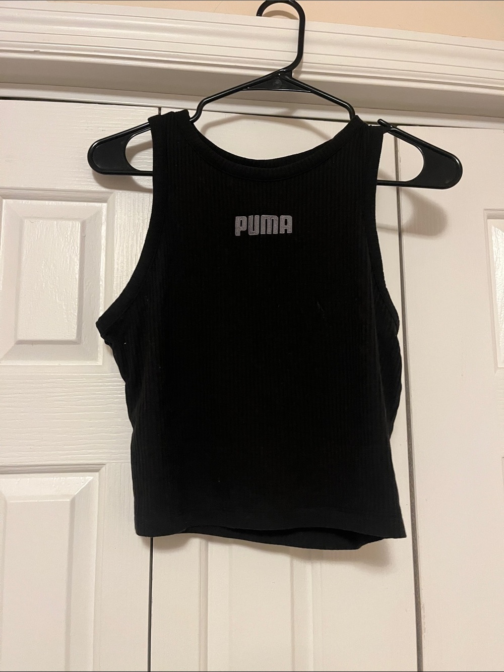 Puma Black Ribbed Crop Tank with Logo